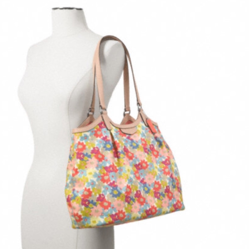 COACH SIGNATURE STRIPE FLORAL PRINT SHOULDER BAG - Picture 3 of 3